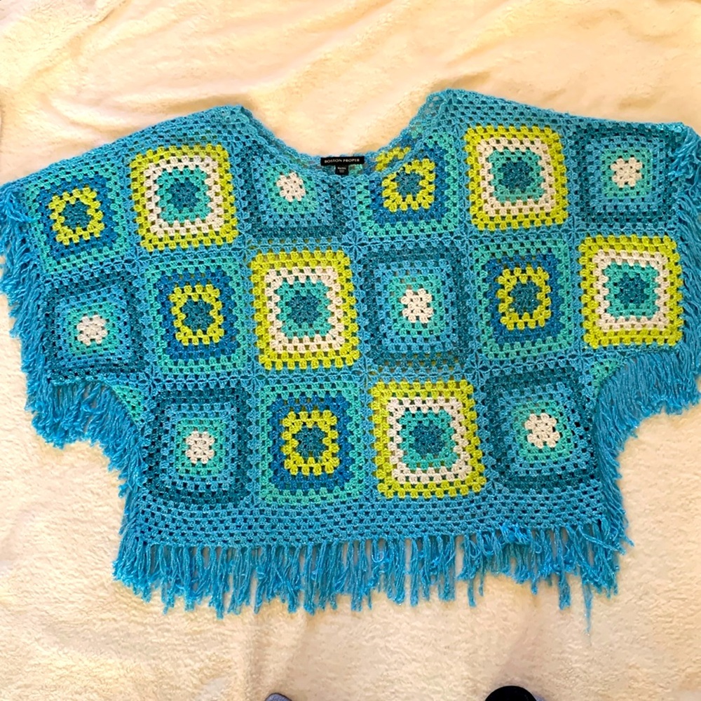 Boston Proper sweater M/L topper crochet festival metallic